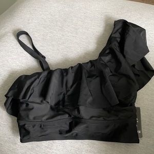 Black One Shoulder Flounce Bikini Top NWT